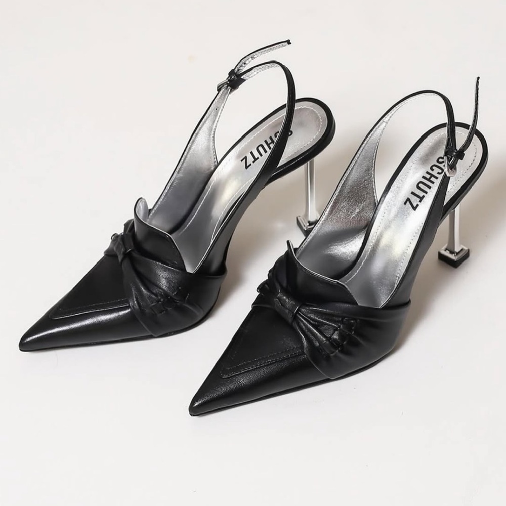 SCHUTZ Black Leather Slingback Heels
